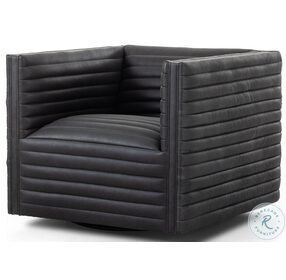 Padma Eucapel Black Leather Swivel Chair