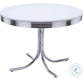 Retro Glossy White and Chrome Round Dining Table