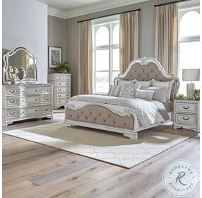 Magnolia Manor Antique White And Weathered Bark Upholstered Panel Bedroom Set