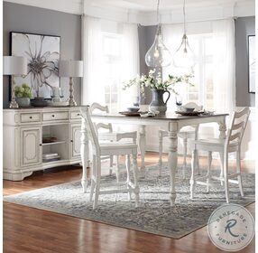 Magnolia Manor Antique White And Weathered Bark Gathering Extendable Dining Room Set