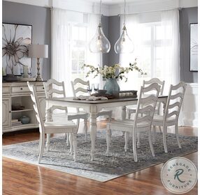Magnolia Manor Antique White And Weathered Bark Leg Extendable Dining Room Set