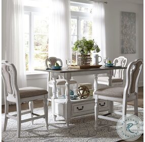 Magnolia Manor Antique White And Weathered Bark Rectangular Counter Height Dining Room Set