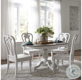Magnolia Manor Antique White And Weathered Bark Extendable Dining Room Set