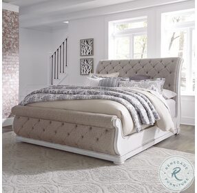 Magnolia Manor Antique White And Weathered Bark California King Upholstered Sleigh Bed