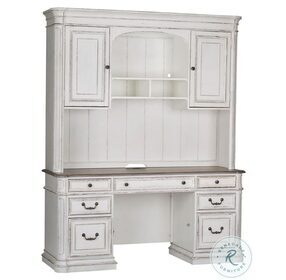 Magnolia Manor Antique White And Weathered Bark Jr Executive Credenza With Hutch