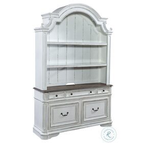 Magnolia Manor Antique White And Weathered Bark Credenza with Hutch