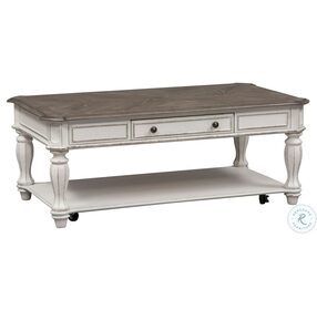 Magnolia Manor Antique White And Weathered Bark Rectangular Cocktail Table