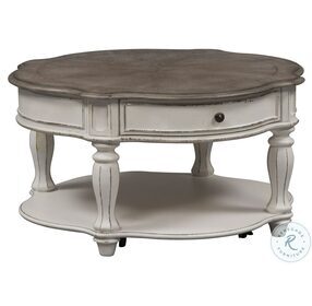 Magnolia Manor Antique White And Weathered Bark Round Cocktail Table