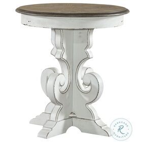 Magnolia Manor Antique White And Weathered Bark Round End Table