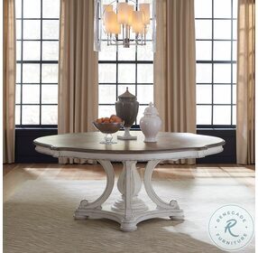 Magnolia Manor Antique White Base And Weathered Bark 72" Round Dining Table
