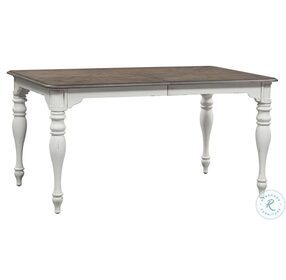 Magnolia Manor Antique White And Weathered Bark Leg Extendable Dining Table