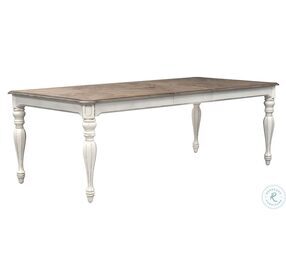 Magnolia Manor Antique White And Weathered Bark 90" Extendable Rectangular Leg Dining Table