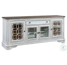 Magnolia Manor Antique White And Weathered Bark 74" TV Stand