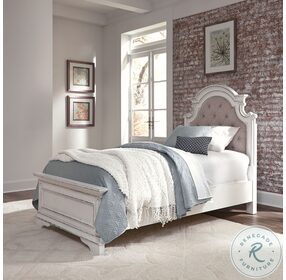 Magnolia Manor Antique White And Weathered Bark Twin Upholstered Bed