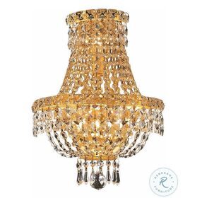 Tranquil 12" Gold 3 Light Wall Sconce With Clear Royal Cut Crystal Trim