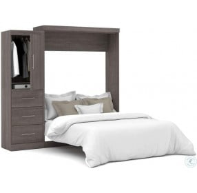 Nebula Bark Gray 90" Queen Wall Bed Kit with 3-Drawer Set