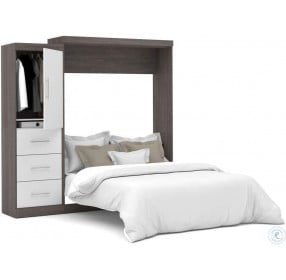 Nebula Bark Gray and White 90" Queen Wall Bed Kit with 3-Drawer Set