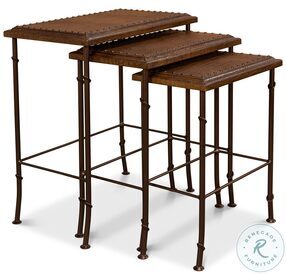 Croc Brown Leather Nesting Tables Set Of 3