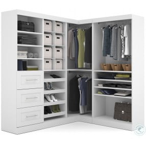 Pure White 82" Corner Open Storage Unit With 3 Drawers