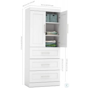 Pur White 36" Storage Unit with 3-Drawer Set And Doors