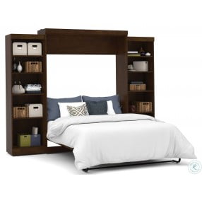 Pur Chocolate 115" Queen Wall Storage Bed