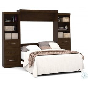 Pur Chocolate 115" Queen Wall Drawer Storage Bed