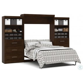 Pur Chocolate 136" Queen Wall Drawer Storage Bed