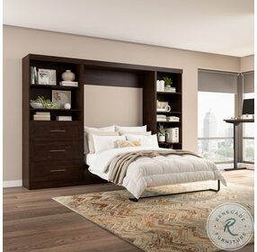 Pur Chocolate 120" Full Wall Bed With Left Side Drawers