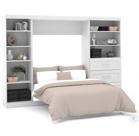 Pur White 120" Full Murphy Bed with Shelving and Drawers
