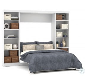 Pure White 109" Euro Slat Mattress Open Storage Full Wall Bed