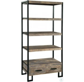 Brown and Black Double Drawer Open Shelving Unit
