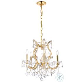 Maria Theresa 20" Gold 6 Light Pendant With Clear Royal Cut Crystal Trim