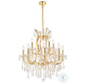 2800D27G-RC Maria Theresa 27" Gold 13 Light Chandelier With Clear Royal Cut Crystal Trim