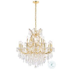 2800D30G-RC Maria Theresa 30" Gold 19 Light Chandelier With Clear Royal Cut Crystal Trim