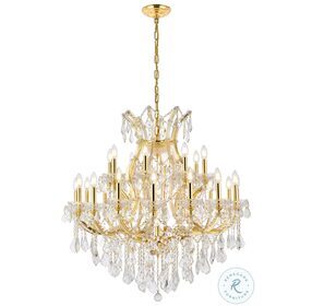 2800D36G-RC Maria Theresa 36" Gold 24 Light Chandelier With Clear Royal Cut Crystal Trim