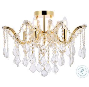 Maria Theresa 18" Gold 4 Light Flush Mount With Clear Royal Cut Crystal Trim