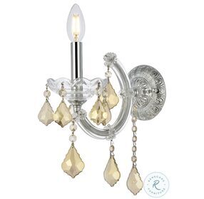 2800W1C-GT-RC Maria Theresa 8" Chrome 1 Light Wall Sconce With Golden Teak Royal Cut Crystal Trim