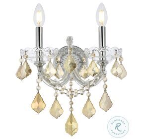 2800W2C-GT-RC Maria Theresa 12" Chrome 2 Light Wall Sconce With Golden Teak Royal Cut Crystal Trim