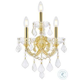 2800W3G-RC Maria Theresa 12" Gold 3 Light Wall Sconce With Clear Royal Cut Crystal Trim