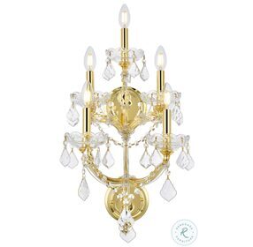 2800W5G-RC Maria Theresa 12" Gold 5 Light Wall Sconce With Clear Royal Cut Crystal Trim
