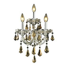 2801W3C-GT-RC Maria Theresa 12" Chrome 3 Light Wall Sconce With Golden Teak Royal Cut Crystal Trim