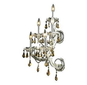2801W5C-GT-RC Maria Theresa 12" Chrome 5 Light Wall Sconce With Golden Teak Royal Cut Crystal Trim