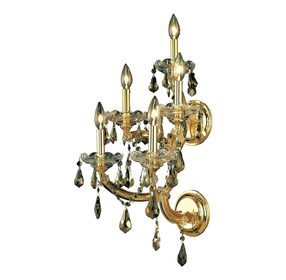 2801W5G-GT-RC Maria Theresa 12" Gold 5 Light Wall Sconce With Golden Teak Royal Cut Crystal Trim