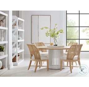 Post White and Warm Tone Round Pedestal Dining Room Set