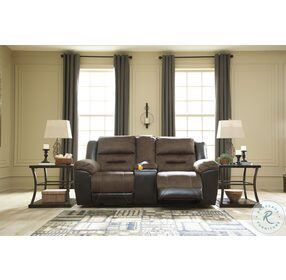 Earhart Chestnut Double Reclining Loveseat with Console
