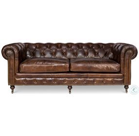Chesterfield Brown Castered Leather Sofa