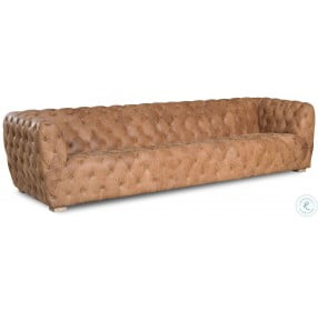 Long Stanley Tan Leather Sofa