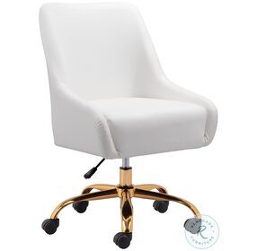 Madelaine White And Gold Swivel Office Chair