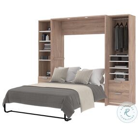Cielo Rustic Brown And White 98" Full Murphy Bed And 2 Storage Cabinets