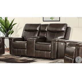 Quade Brown Power Reclining Console Loveseat Power Headrest And Footrest